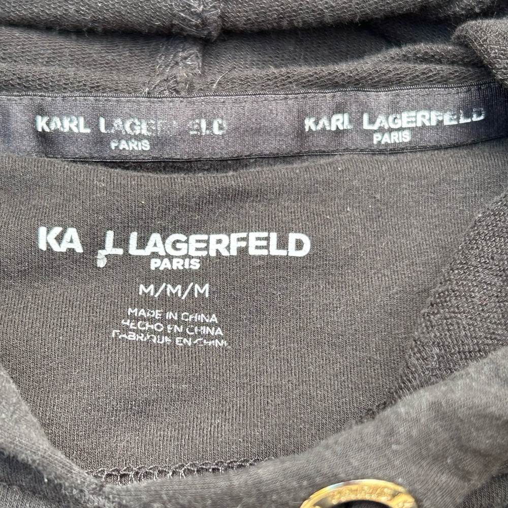 Karl Lagerfeld Paris Choupette Cat Gold Glitter Black Hoodie Sweatshirt Size M - Picture 8 of 16